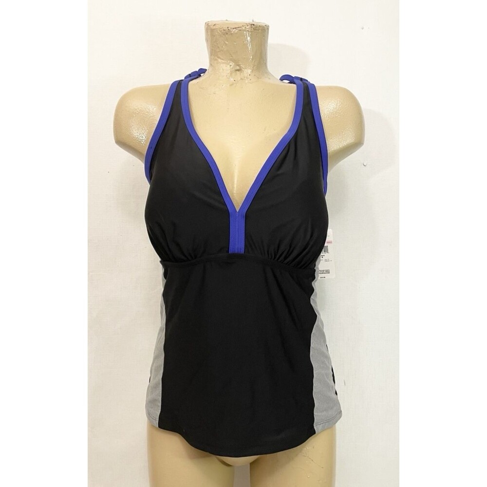 NWT Everlast Tankini TOP Size 18 Bathing Suit Swimsuit Adjustable Black Blue